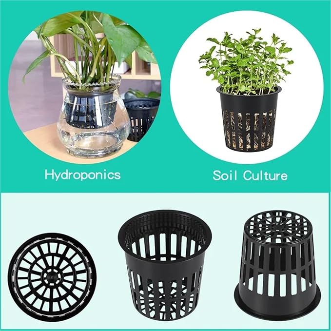 Net Pots for Hydroponics 16PCS Hydroponic Garden Net Pots - Slotted Plastic Mesh for Plant Nursery(Black)