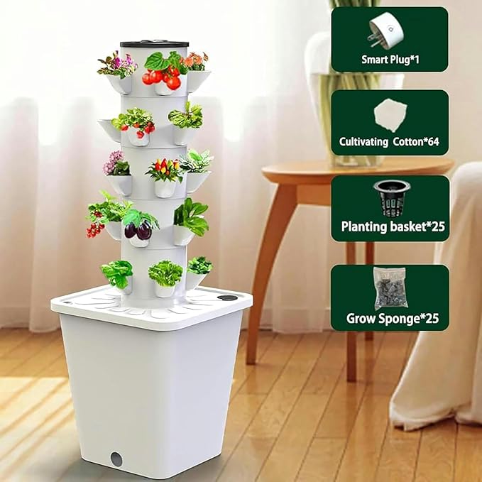 Hydroponic Growing System 30 Pods Vertical Garden Planter Hydroponics Tower Indoor Smart Garden Kit Aeroponics Growing Kit with Hydrating Pump AdapterNet PotsTimer for HerbsFruits Vegetables//1pc