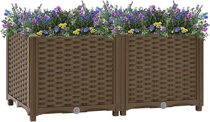 Elegant Raised Planter Bed - Large Capacity for Plants Vegetables Herbs and Flowers - Brown Polypropylene - 80 x 40 x 38 cm - Easy Assembly Required
