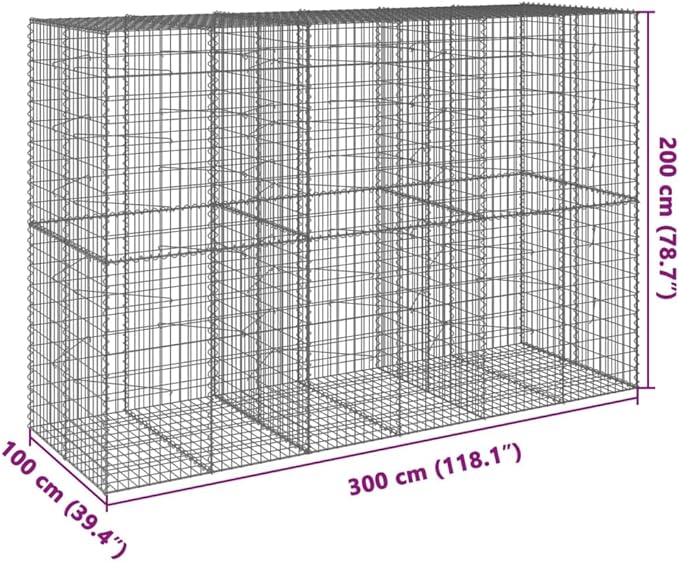 Galvanized Iron Gabion Basket with Cover 118.1x39.4x78.7 Outdoor Metal Raised Garden Bed Planter Box for Landscaping Privacy Screens &amp Stone Retaining Walls