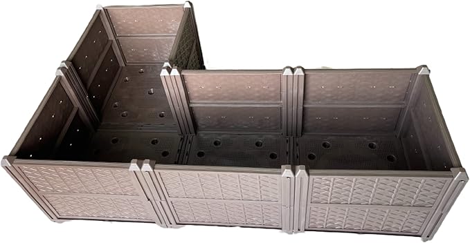 Rectangular Raised Garden Bed Kit Indoor Outdoor Plastic Planter Grow Box for Fresh Vegetables Herbs Flowers &amp Succulents Brown 61.41'' x 15.35'' x 14.17''