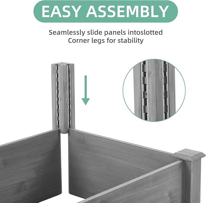 96 x 28 x 10 in Wooden Horticulture Raised Garden Bed Divisible Outdoor Elevated Planting Planter Box for Flowers Vegetables Herbs in Backyard Patio Outdoor Natural Wood Gray