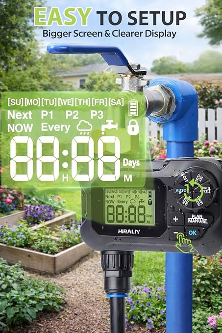 HIRALIY 50FT Automatic Drip Irrigation Kits with Garden Timer Garden Watering System for Patio Lawn Quick Connector Design Irrigation System Kit with Easy Programmable Water Timer
