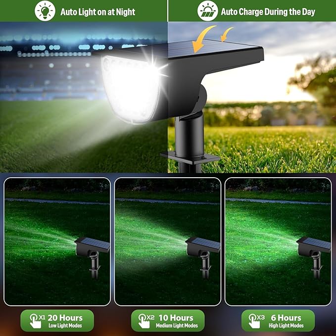 Solar Lights Outdoor Waterproof IP65 Solar Powered 76 LED 3 Lighting Modes Solar Spot Lights Outdoor for Yard Garden Landscape Pathway (White 6 Pack)