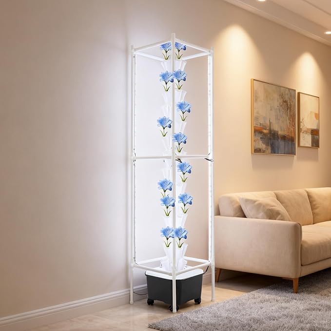 Hydroponic Grow Tower 14 Tiers 70 Holes with LED Grow Lights 25L Indoor Vertical Hydroponic Growing System with Timer &amp Water Pump Automatic Water Circulation for Vegetables Herbs Strawberries