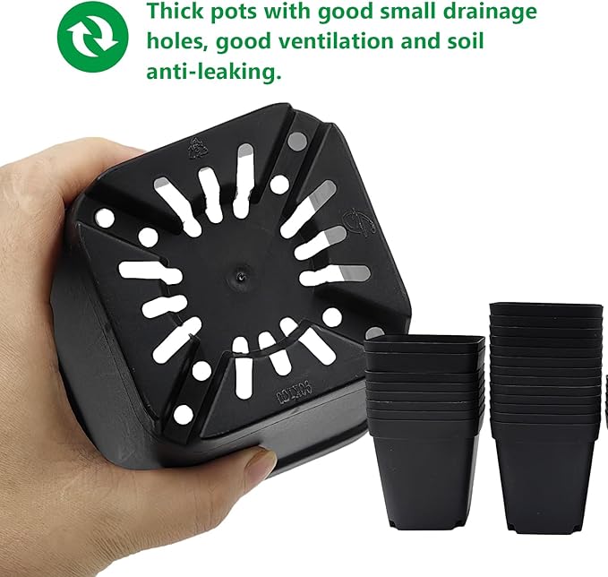 Square Nursery Pots 3.54Inches 90 Pcs Seedling Flower Post Plastic Thick Seed Start Germination for Plant PropagationSturdy Suit for 1020 Trays(Black3.54Inches90Pcs)