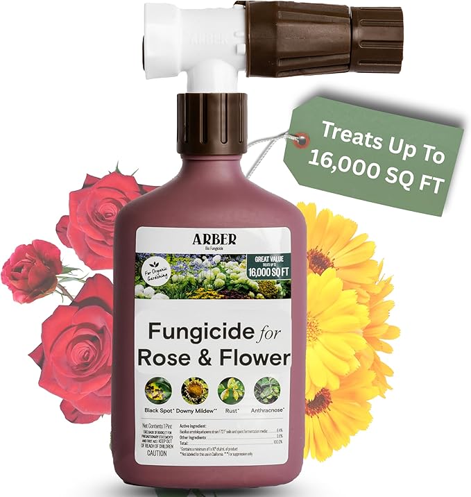 Organic Fungicide—Roses &amp Flowers 16oz Ready-to-Spray | Stops Powdery Mildew Black Spot Rust Blight | Bacillus amyloliquefaciens F727 | Pet-Safe Pollinator-Friendly Garden Disease Control