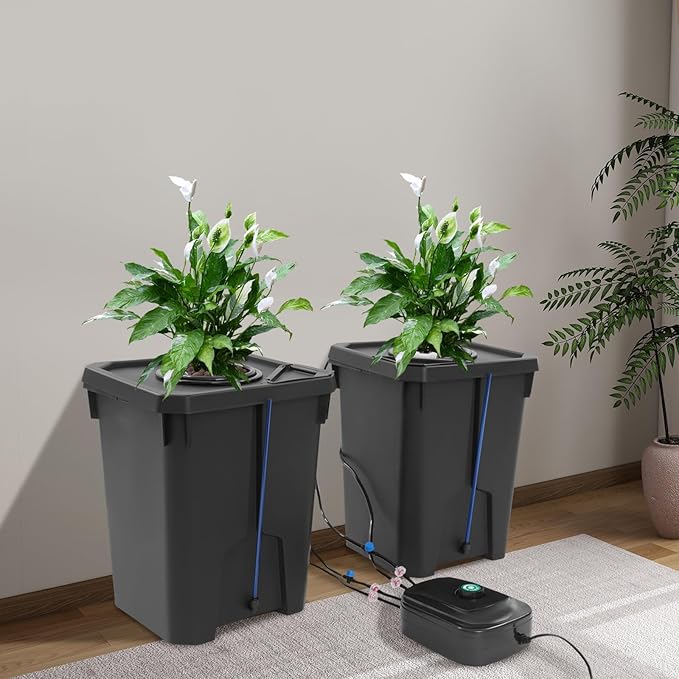 2-Pack 27L Hydroponic System Kit DWC Deep Water Culture Bucket with Drip Irrigation Indoor Herb Vegetable Growing System 12x12x16inch 7.13Gal Recirculating Garden for Home Office Balcony