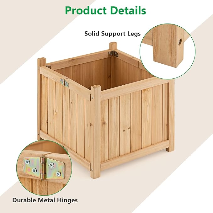 LDAILY Foldable Raised Garden Bed Easy Assembly Raised Bed with Bottom &amp Drainage Hole Wood Planter Box for Flowers/Vegetables/Fruits in Backyard Patio (15 L x 15 W x 14 H)