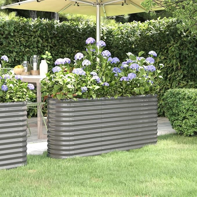 SKM Garden Raised Bed Grey Powder-Coated Steel Large DurableGrey (Weight 16.49KG)