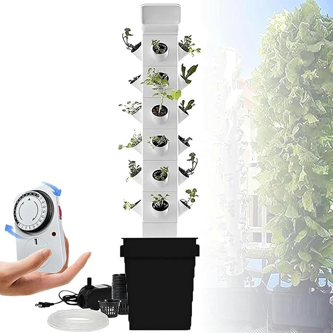 Hydroponic Tower for Garden Pot Moisturizing Pump/Timer/Adapter Cultivation Kit for Herbs Fruits and Vegetable Pots 24 Holes // 1 Piece