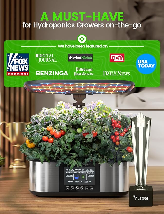 LetPot LPH-Max Hydroponics Growing System Kit 21 Pods APP &amp WiFi Automatic Controlled Smart Indoor Garden with 36W LED Grow Light Auto Drip Irrigation Kits Self-Managed Nurturing &amp Watering