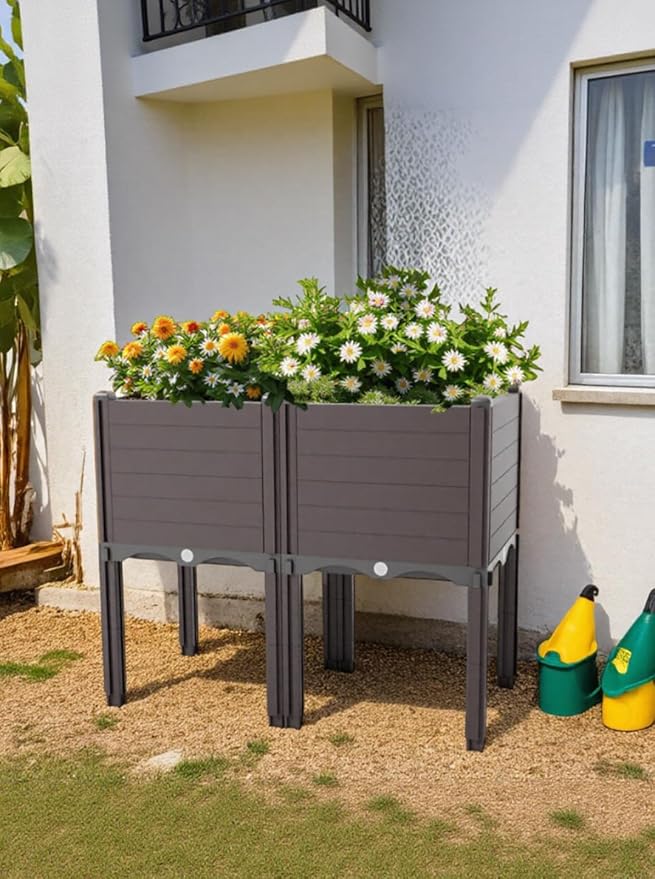 Raised Garden Bed with Legs Outdoor Planter Boxes &amp Rectangular Planter Elevated Above Ground Garden Bed Plastic Flower Pot for Patio Yard 23.62 × 11.81 × 22.44