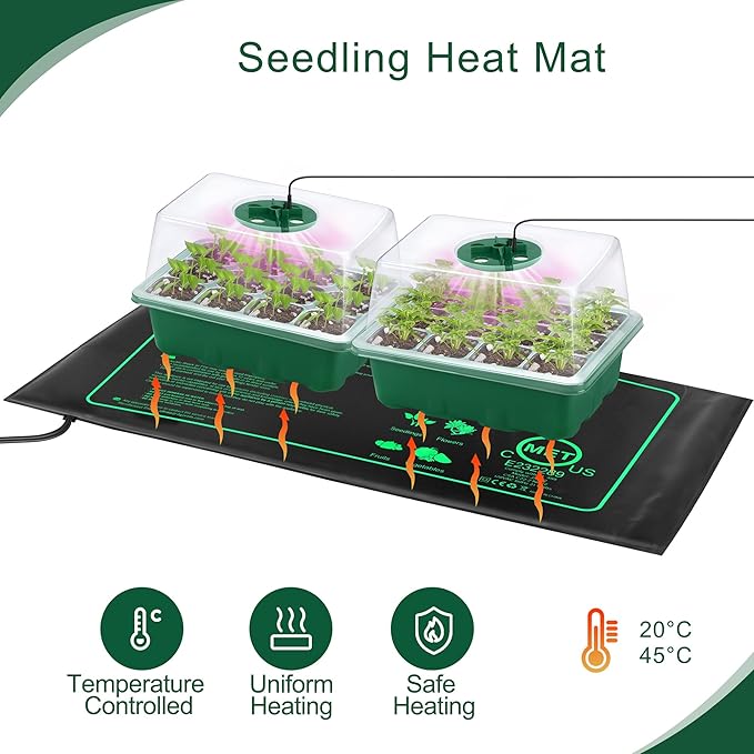 6 Pack Seed Starter Tray Kit with Grow Light and Seedling Heat Mat 72 Cells Seed Starter Tray with Humidity Dome and Base Plastic Plant Growing Germination Trays for Seed Propagation Green