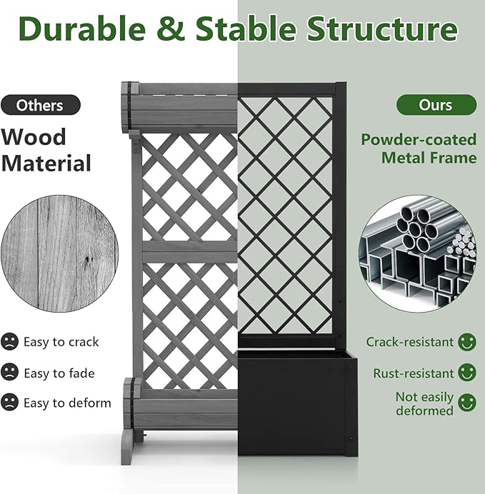 Giantex Raised Garden Bed with Trellis 44 Metal Vertical Planter with Garden Trellis Diamond Lattice for Vine Plant Flower Climbing Indoor &amp Outdoor Use for Yard Garden Balcony