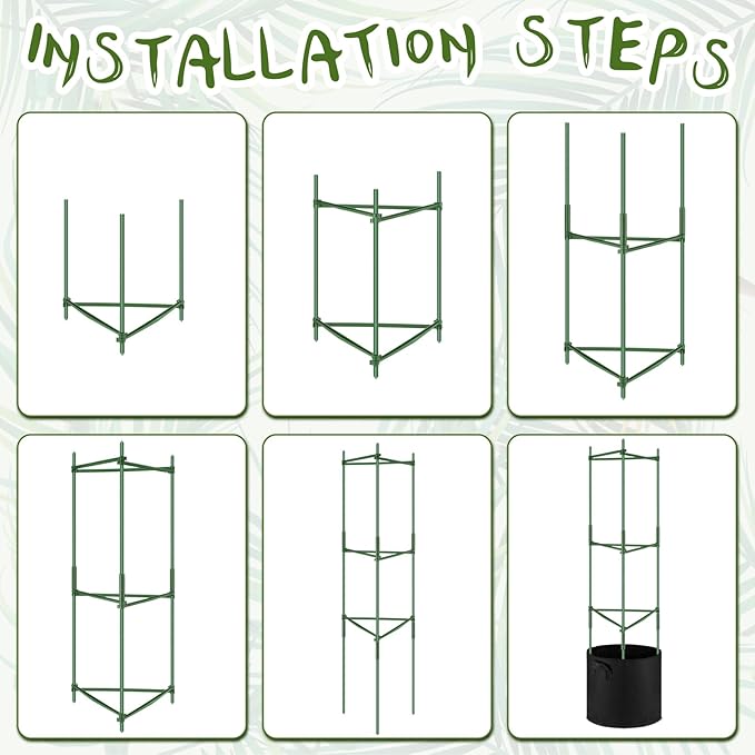 3 Pack 47 Tomato Cages with 10 Gallon Grow Bag Adjustable Tomato Cages for Garden Trellis Pots for Potted Plants Vertical Climbing Vegetables Outdoor Indoor