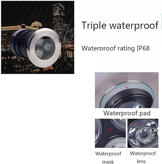 Outdoor Buried LED Landscape Lights - 12V Low Voltage IP68 Waterproof Submersible Mini Lights for Swimming Pools Fountains and Ponds (Warm White 1W)