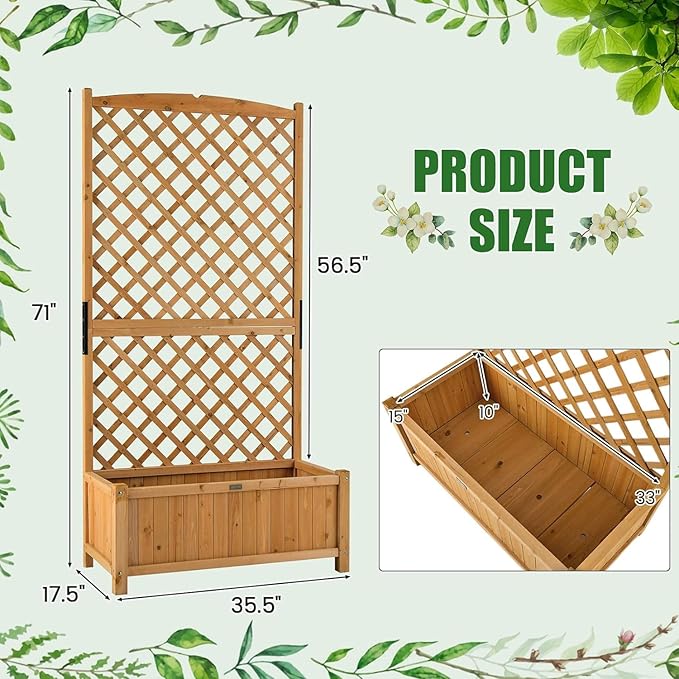 LDAILY Raised Garden Bed with Trellis 71 Wood Flower Beds High Trellis for Climbing Plants Outdoor Planter Box for Flowers/Vegetables/Fruits/Vines in Yard Patio Balcony