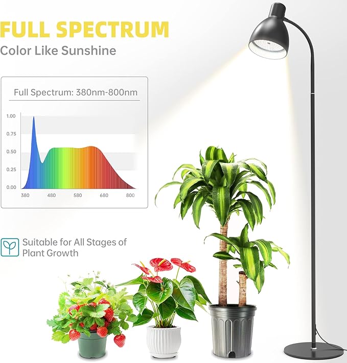 Bstrip Grow Light Lamp 5000K Full Spectrum 25W LED Grow Light for Indoor Plants - 55 H Stand Adjustable Angle with On/Off Switch