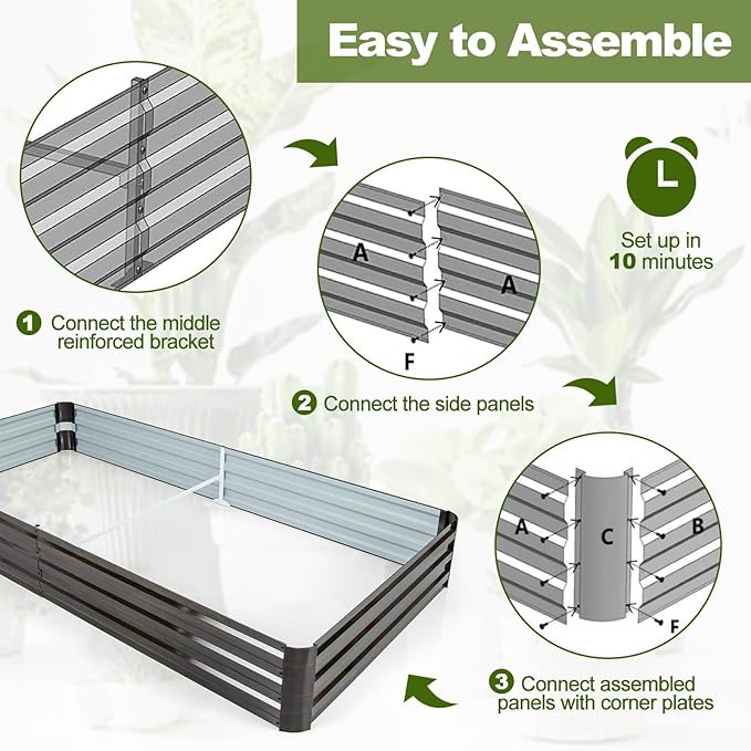 S AFSTAR 8 x 4 x 1 ft Metal Raised Garden Bed Above Ground Garden Bed with Open-Ended Base Reinforced Bracket Large Outdoor Planter Box Rectangular Raise Garden Beds Veggies Flower Herb Fruit (1)
