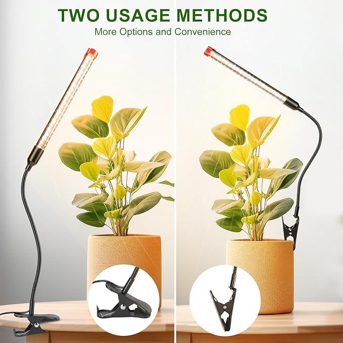 3Pack 2-in-1 Small Clip Grow Lights for Indoor Plants Bonsai Succulent Cactus 4/8/12/16/20H Timer 9 Watt Power Draw NO Need Adapter Enough Bright Best Gift for Plants Lover