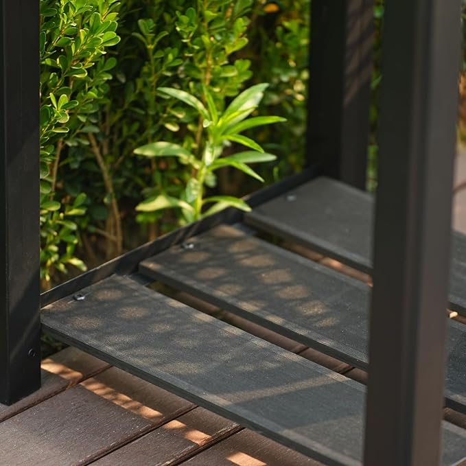 GAOMON HDPE Elevated Raised Garden Bed with Wood Grain Finish – Sturdy Black Aluminum Frame Storage Shelf &amp All-Weather Design Perfect Planter for Vegetables &amp Herbs Outdoors – Size: 49x49x8