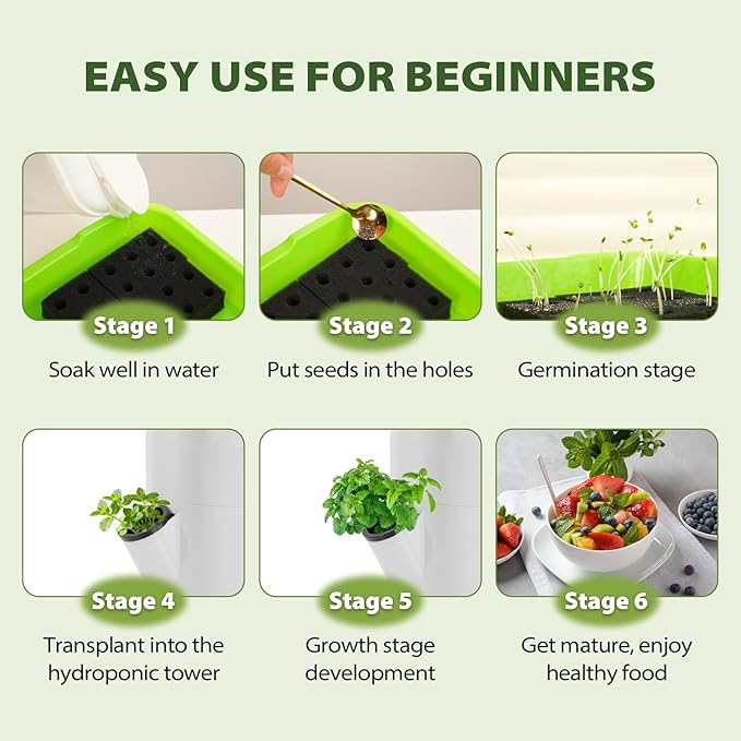 SPECILITE Hydroponics Growing System Kit with Full-Spectrum Grow Light Movable Hydroponic Tower with 5 Tiers 20 Pods Vertical Indoor Gardening System with Pump &amp Timer for Vegetables Fruits He