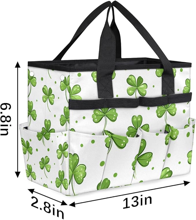 Clover Gardening Tool BagHeavy Duty Garden Tote BagPortable Oxford Leaf Gardening Storage Basket Organizer Handbag with Pockets HandleHand Tools Gifts for Outdoor Garden Lawn Yard