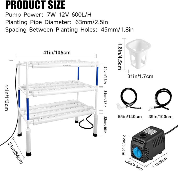 Upgraded Hydroponics Growing System Kit 108 Plant Sites with Waterproof Mat
