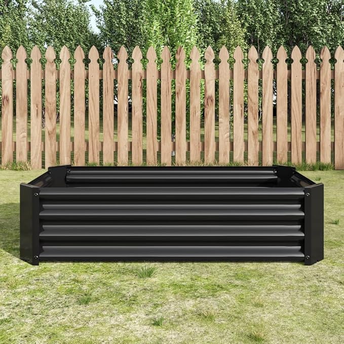 Heavy-Duty Galvanized Steel Raised Garden Bed for Outdoor Vegetable Herb and Flower Planting with Rust-Resistant Finish (Black with 4x2x1ft)
