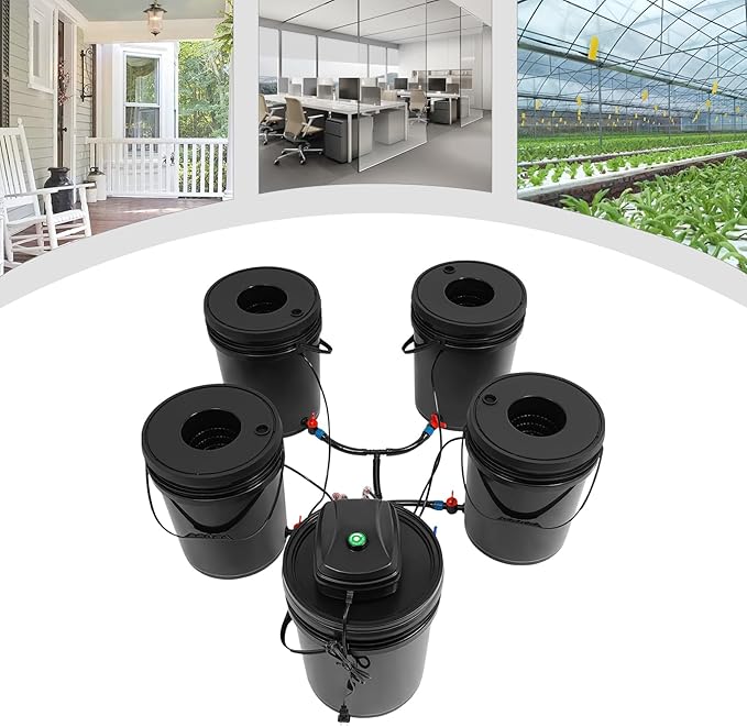 Hydroponics Growing System Kit Deep Water Culture with 4 Planting Buckets 5.28Gal Capacity 12W Air Pump for Indoor Outdoor Vegetable Plant Gardening