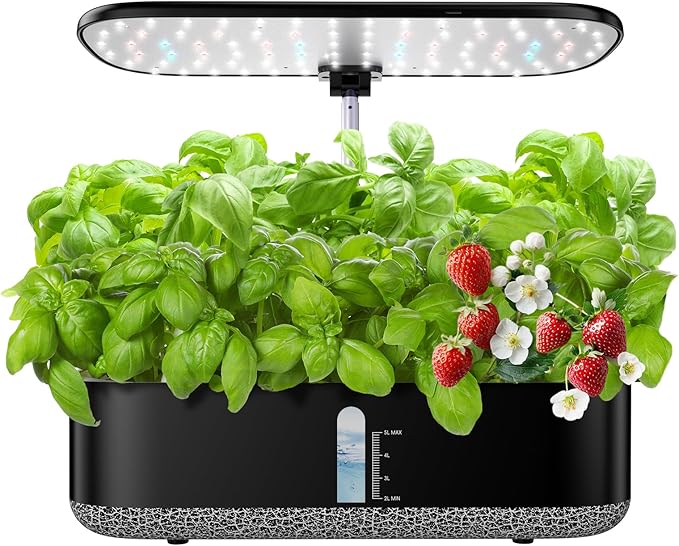 Hydroponics Growing System with LED Grow Light 14 Pods Indoor Herb Garden Full Spectrum Rotatable Light Panel Auto On Off Timing 12 14 16Hrs 5L Water Tank Harvest Fresh Veggie Lettuce Basil Tomato
