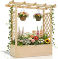 Outvita Raised Garden Bed with Trellis Wood Planter Box with Hanging Roof Side Trellis and Drainage Holes Above Ground Elevated Garden Bed for Outdoor Climbing Plants Vegetables (Natural Wood)
