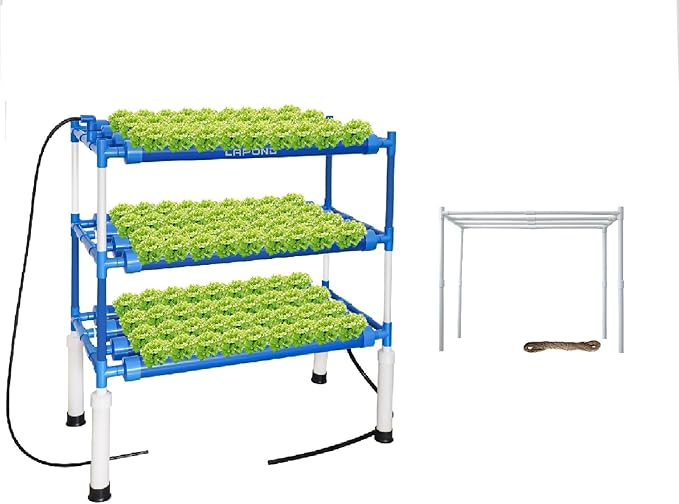 Block Light Hydroponics Growing System Kit with Plant Climbing Frame108 Plant Sites 3 Layers Food-Grade PVC-U Pipes for Leafy VegetablesFruits Herbs(Deluxe Version)