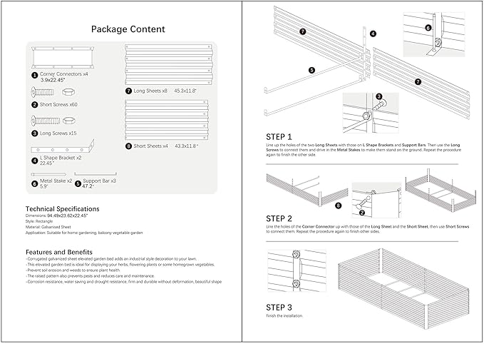 8x4x2FT Metal Raised Garden Bed Kit Galvanized Outdoor Garden Bed Planter Box for Vegetables Flowers Herbs Succulents and More Black