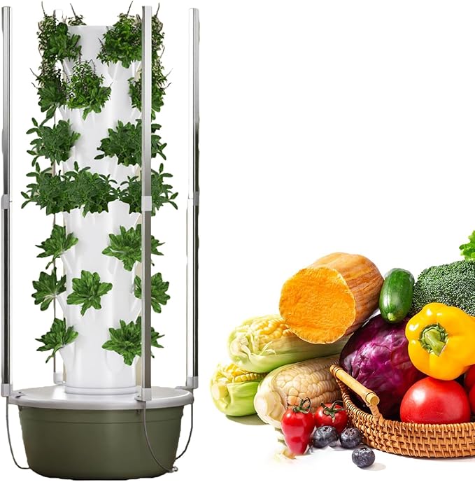 Hydroponic Tower Indoor/Outdoor Smart Garden5/7/9 Layers Vertical Aeroponic Growing Kit with Smart Timer Silent Water Pump Space-Savingfor Herbs Fruits and Vegetables 7LayerLED
