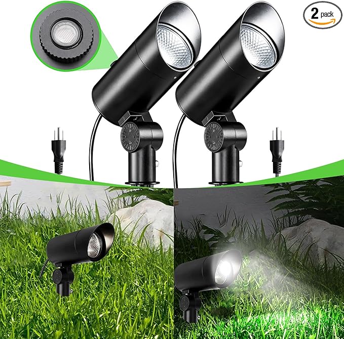 EAGLOD 30W Spot Lights Outdoor 120V Dusk to Dawn5000K Cool White LED Spotlight Plug in with Photocell Sensor Bright Flag Pole Light for Yard Tree Garden Landscape Lighting with 6FT Cord (2)