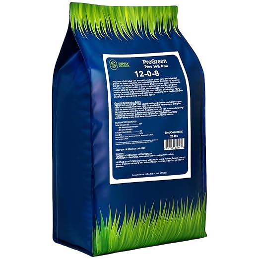 Supply Solutions | ProGreen 12-0-8 Plus 14% Iron | Granular Lawn and Garden Fertilizer - Plant Food Support for Deep Green Color and Stronger Roots - Perfect Spring Boost for Lawns (25 Pounds)