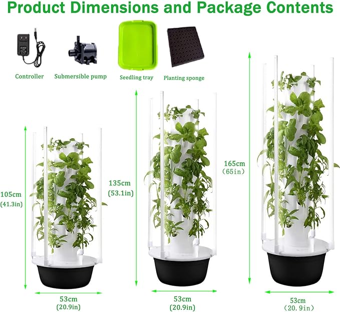 Hydroponics Tower Hydroponics Growing System for Indoor Herbs Fruits and Vegetables with Submersible Pump Controller Seedling Tray Planting Cotton (20-36 Pots)7Layer