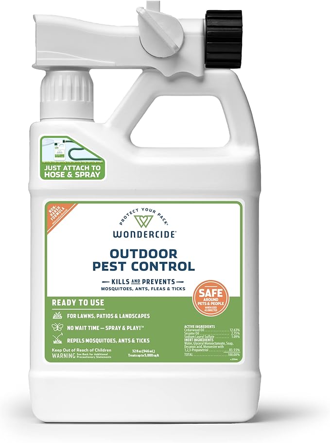 Wondercide - Outdoor Pest Control Spray with Natural Essential Oils - Mosquito Ant Insect Repellent Treatment Killer - Safe Around Pets Kids 32 oz