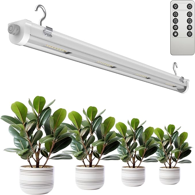 SANSI Grow Lights for Indoor Plants 25W Plant Lights for Indoor Growing 2FT 4000K Full Spectrum T8 LED Grow Light Strips with 4-Level Dimmable Auto On Off 4 8 12 Hrs Remote Control IP54 White