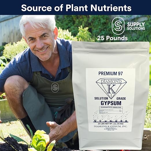 Supply Solutions Gypsum Powder - Purest and Soluble Houseplant Food Fertilizer for Indoor Plants Outdoor Lawn Vegetables - Indoor Plant Nutrients Improve Plant Growth (25 Pounds)