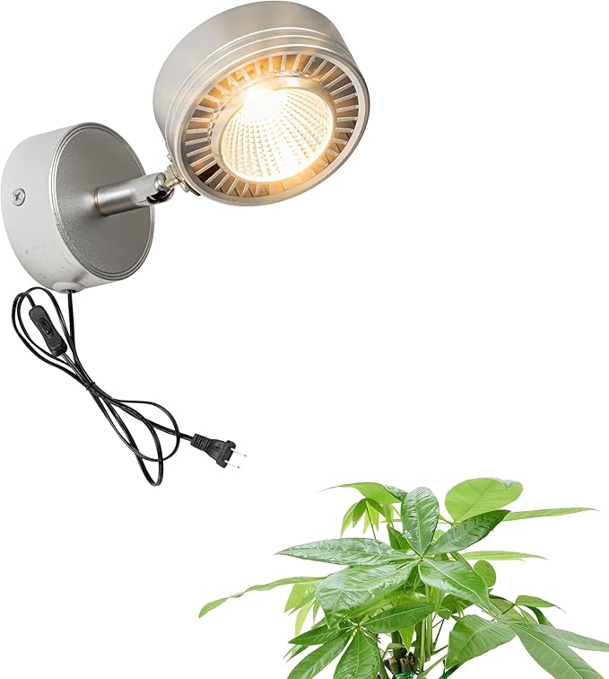 Silver Plant Lights Full Spectrum LED Adjusted Angle Wall Lights 10W Warm Light Plug in Cord Spot Lamp Imitation Sunlight for Indoor Home Plants Growing
