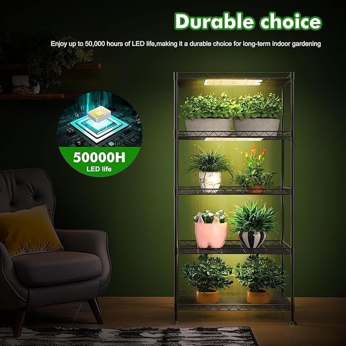 Under Cabinet Grow Light LED Grow Lights for Indoor Plants with Timer &amp Dimmable Levels 4PCS Blue Red and 4PCS Sunlight