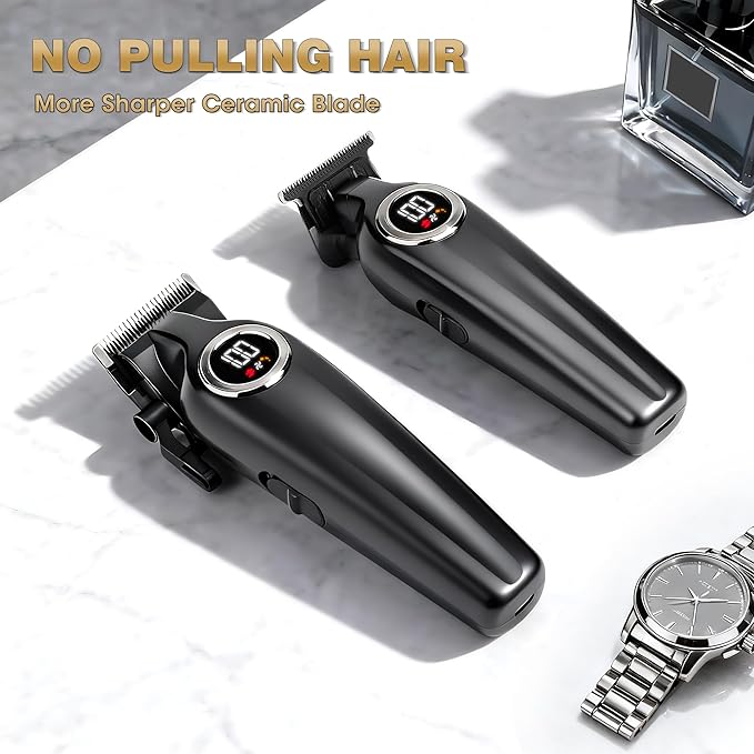 Karrte Professional Hair Clippers for MenBarber Clippers and Trimmers SetElectric Cordless Beards Trimmer with LED DisplayBarber Kit and Grooming Set Christmas Gift for Men