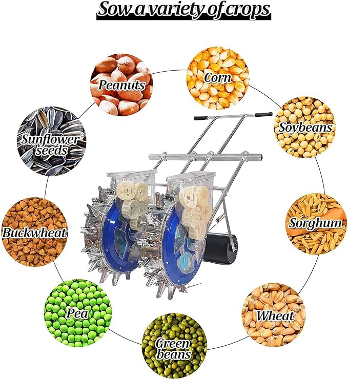 Push Garden Seeder Double Wheels Row Planter Metal Manual Roller Seeding Machine Corn Planter Seeder Precise Seeding Machine for Soy Peanut Corn Cotton Soybean(5 Nozzles)