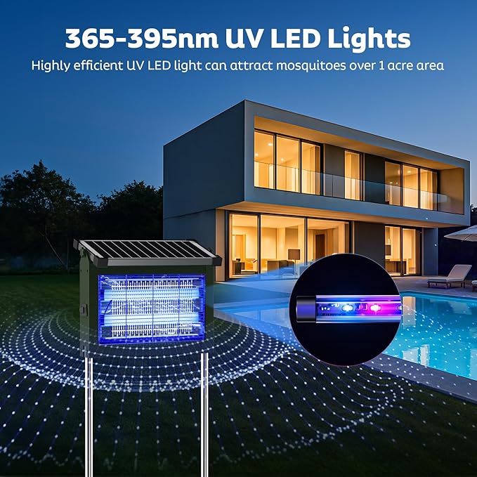 Solar Bug Zapper Outdoor Mosquito Zapper Waterproof Electric Fly Zapper Rechargeable Mosquito Killer Lamp with 10W Solar Panel 4500V Cordless Fly Trap for Backyard Patio Garden RV Camping