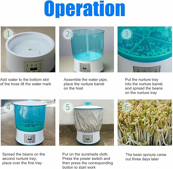 Automatic Bean Sprout Machine Electric Sprouter Bean Growing Machine 2-Layer Constant Temperature Large-Capacity Seed Germination Kit Sprouting Seedli