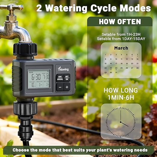 360° Adjustable Drip Irrigation System - 100FT Garden Watering Atomizing System with 32 Nozzles &amp Water Timer Greenhouse Accessories for Yard Lawn Plants Garden 5/16 inches Tubing