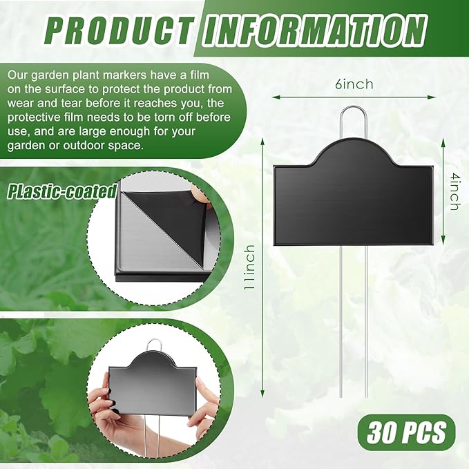 Landhoow 30 Pack Extra Large Metal Plant Labels 6 x 4 with 11'' Stake Stainless Steel 304 Garden Markers Waterproof Plant Marker Weatherproof Garden Signs for Vegetable Herb Flower Seed Greenhouse
